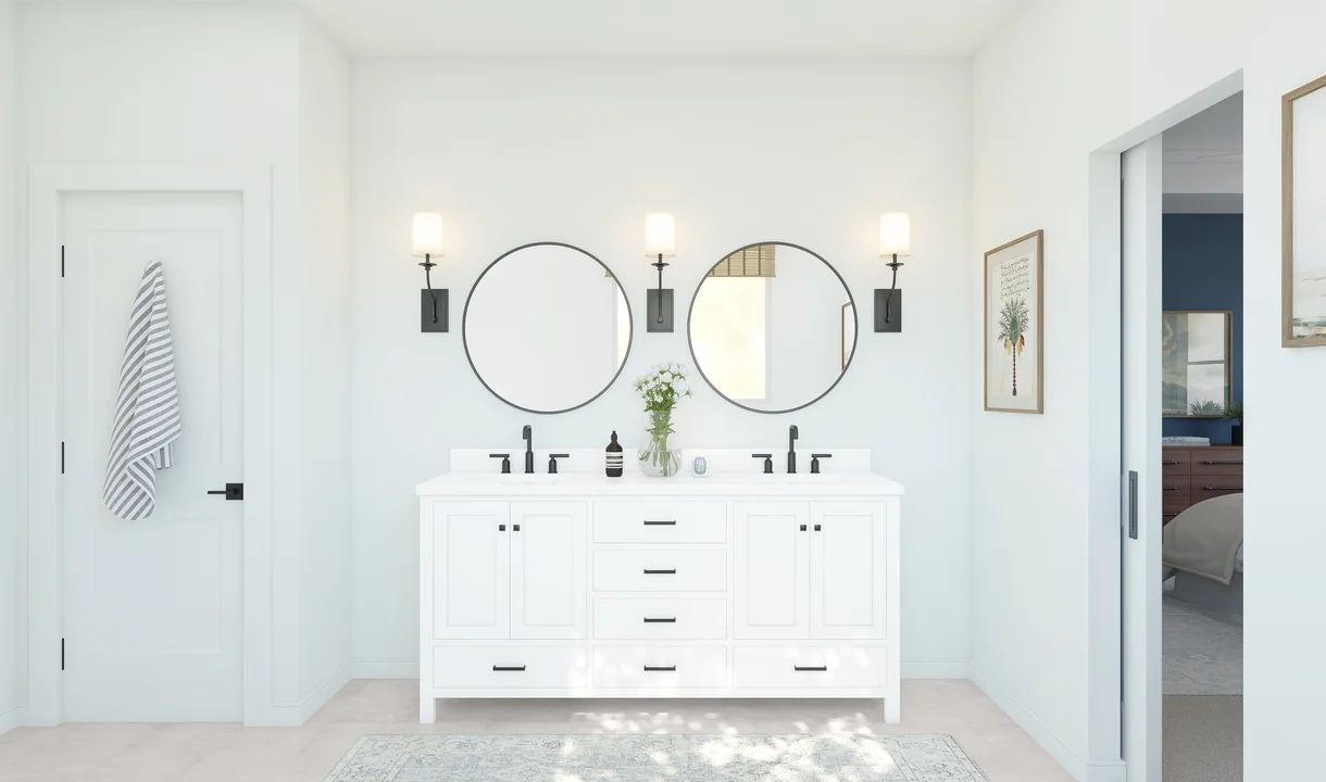 Primary bath with freestanding vanity