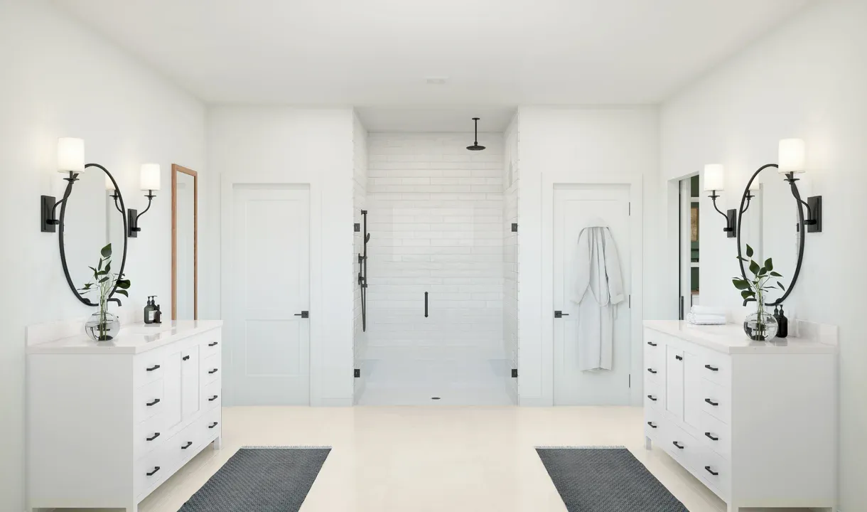 Primary bath with glass shower enclosure