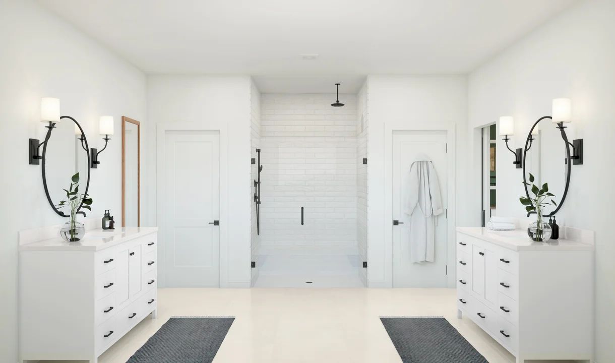 Primary bath with glass shower enclosure