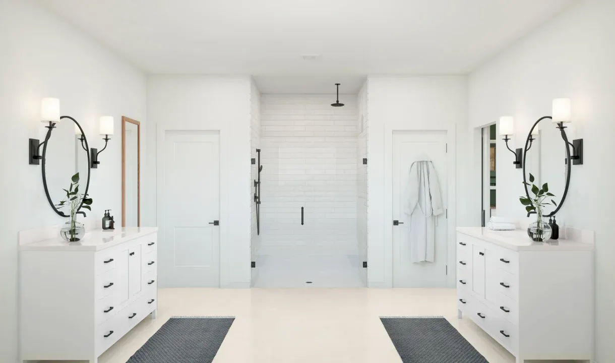 Primary bath with glass shower enclosure