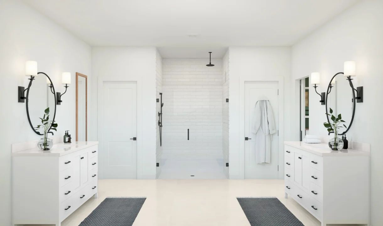 Primary bath with glass shower enclosure