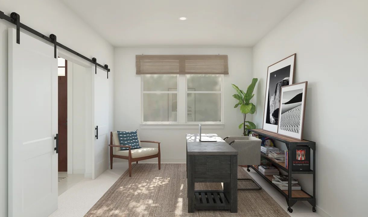 Home office with double barn doors