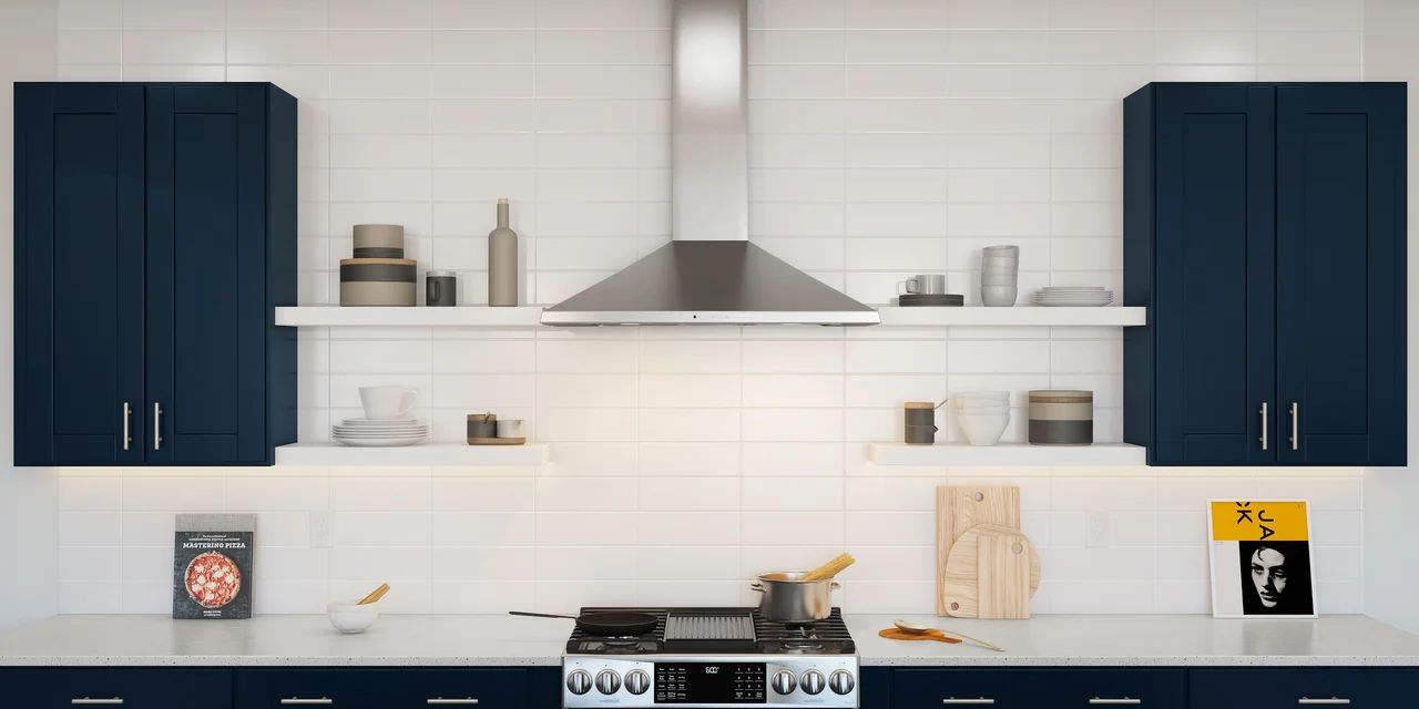Kitchen with floating shelves