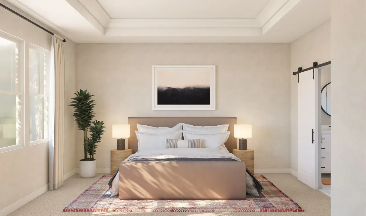 Primary suite with tray ceiling and private primary bath