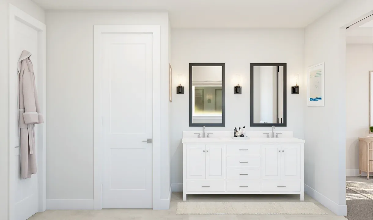 Primary bath with freestanding vanity