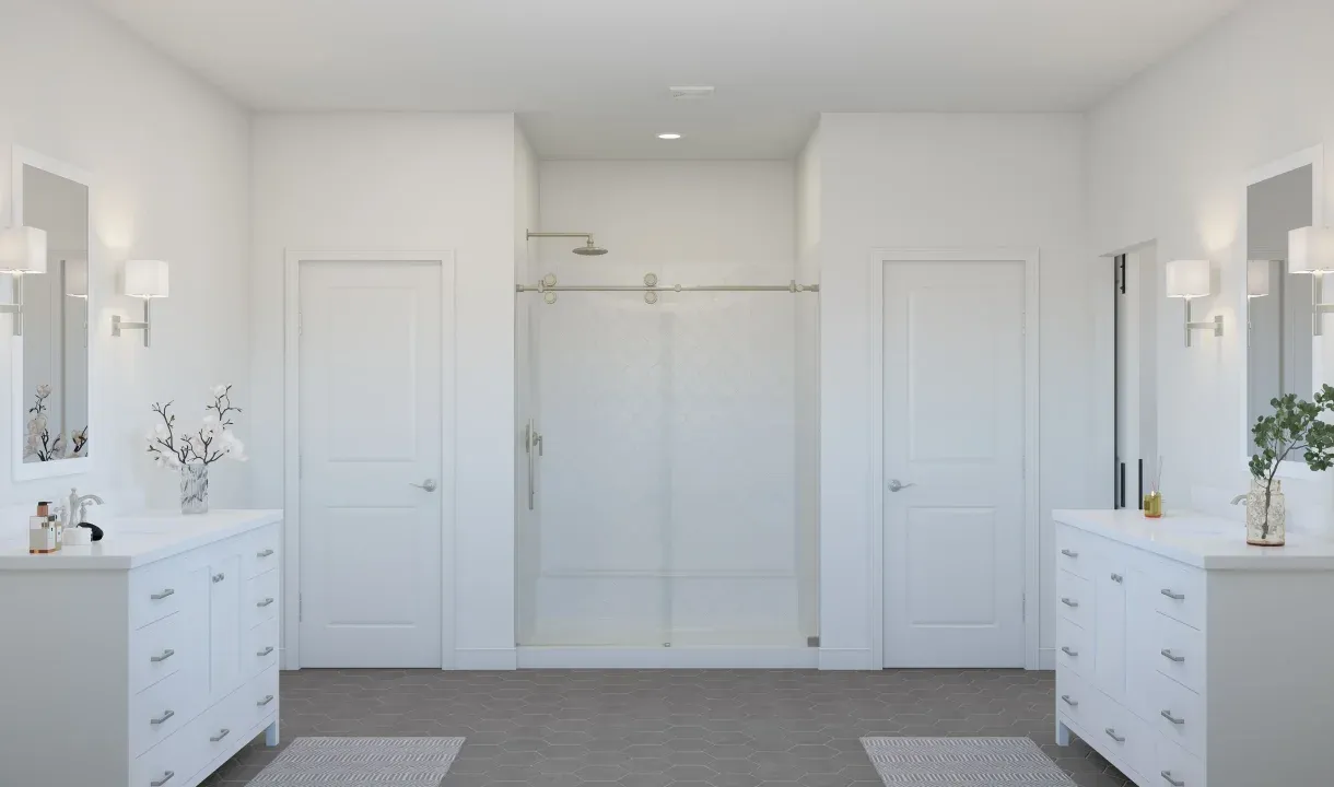 Primary bath with glass shower enclosure