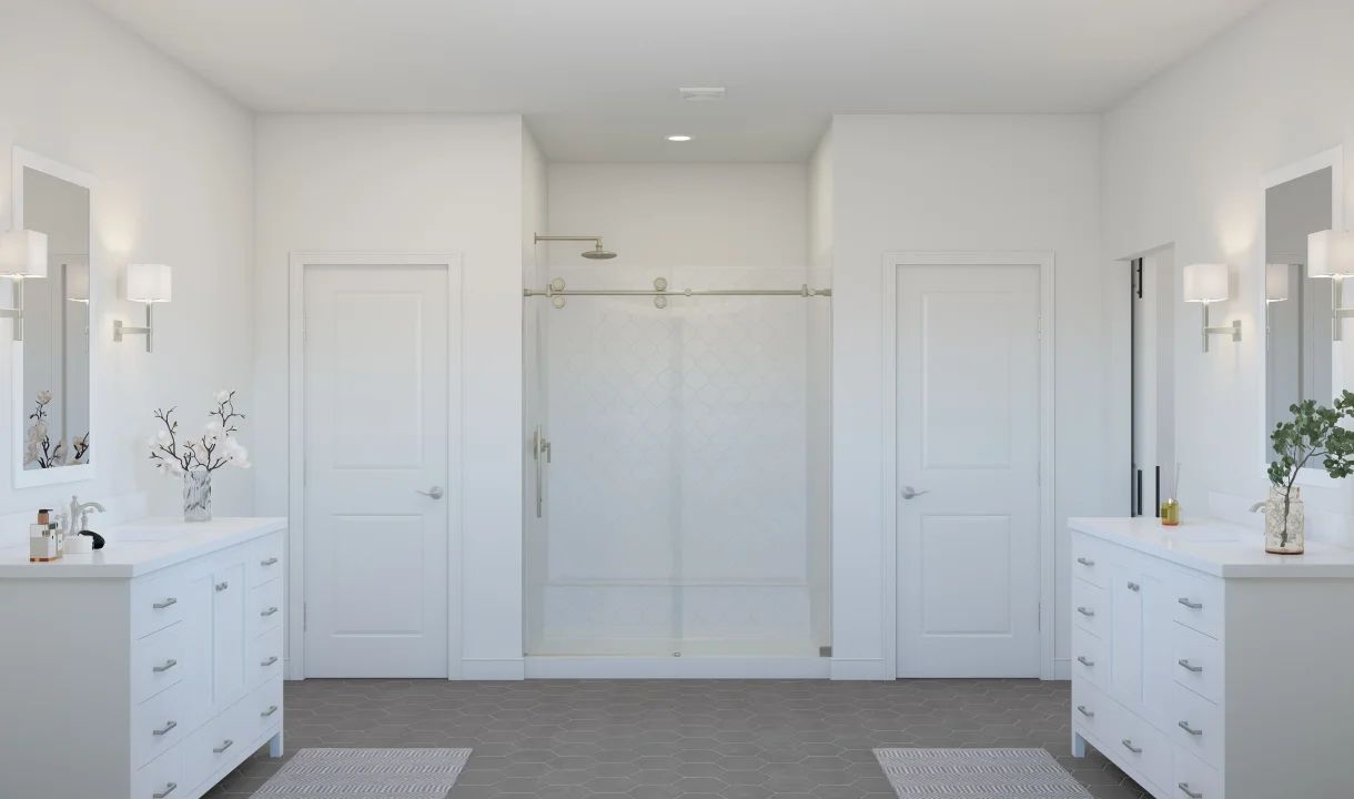 Primary bath with glass shower enclosure