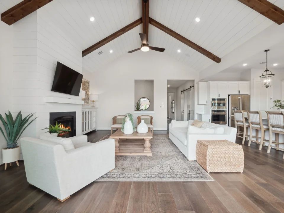 Great room with vaulted ceiling