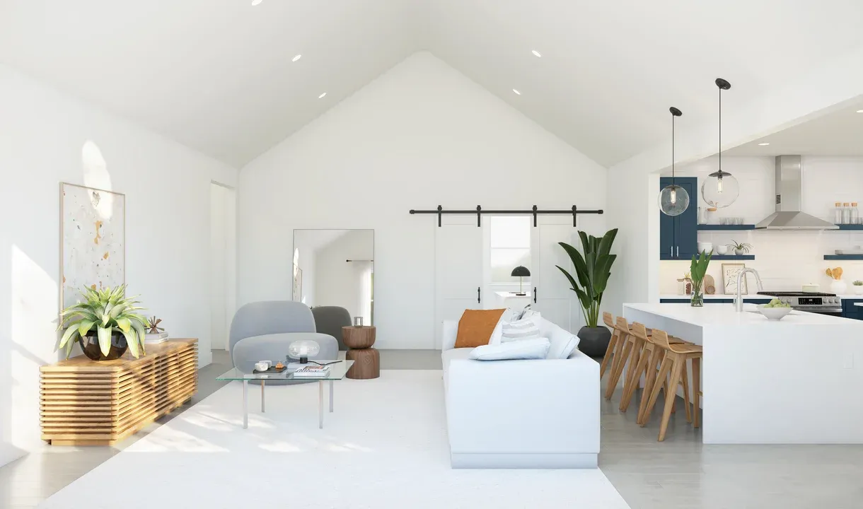 Great room with vaulted condition