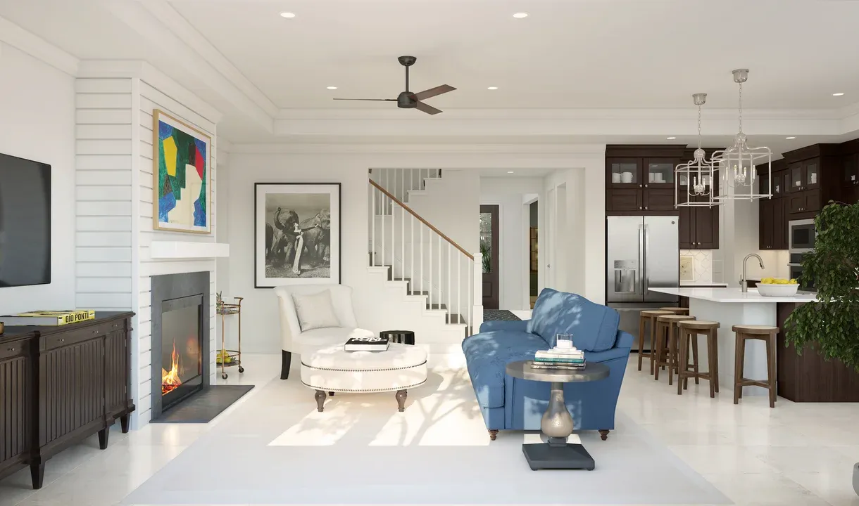 Great room with crown moulding