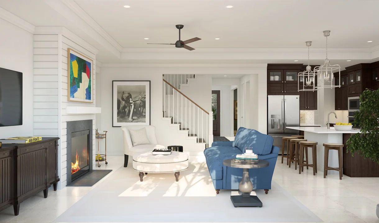 Great room with crown moulding