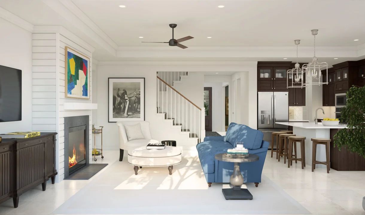 Great room with crown moulding
