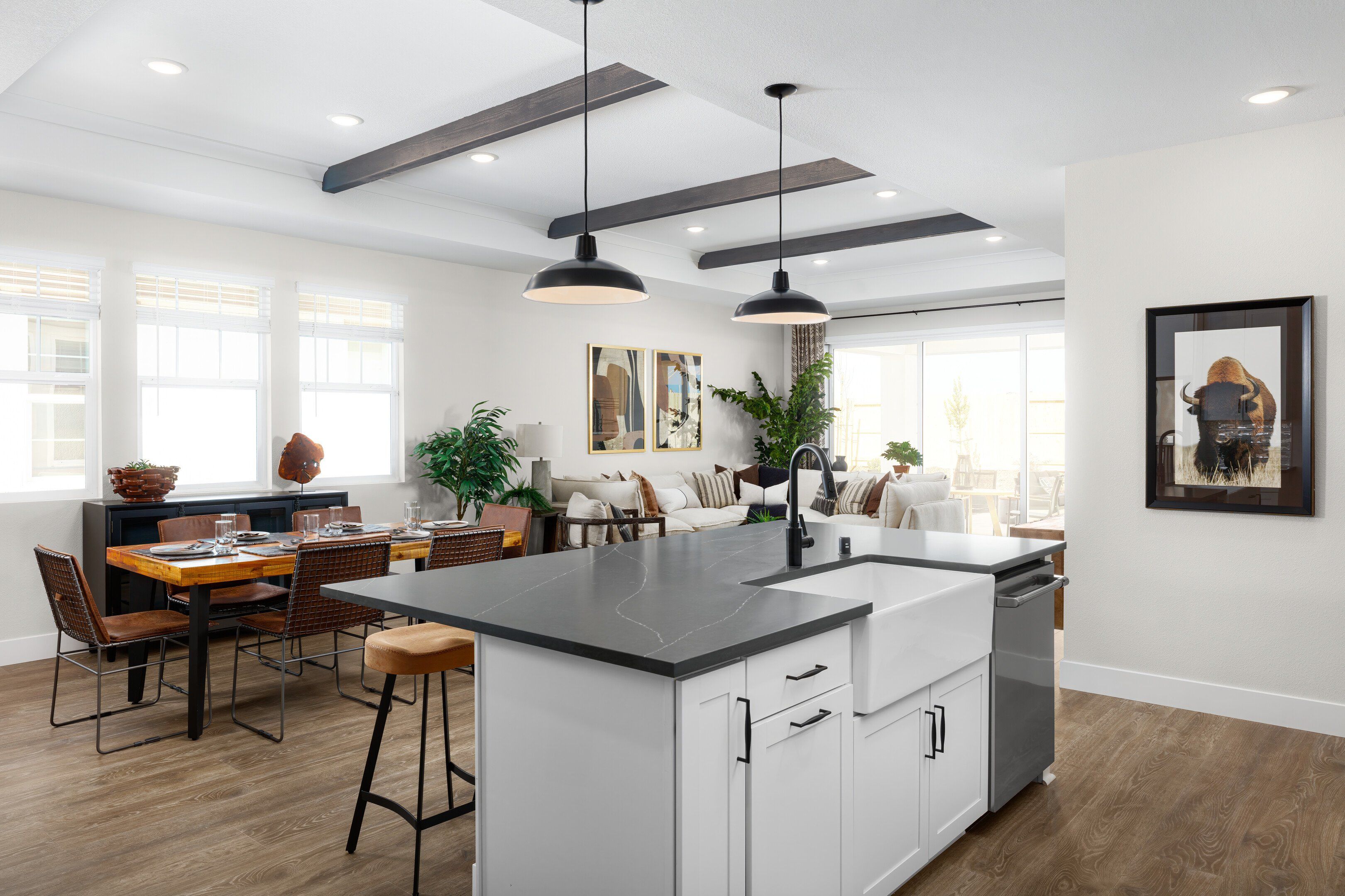 Kitchen with soapstone countertops and luxurious wood flooring