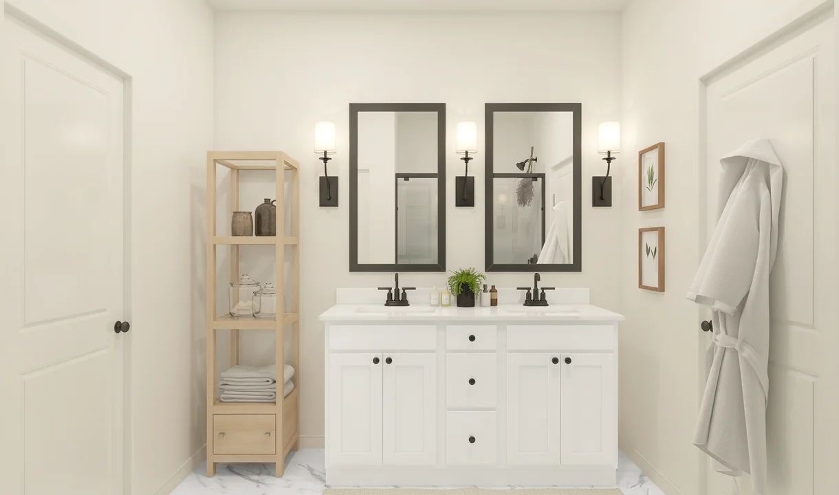 Primary bath with freestanding vanity
