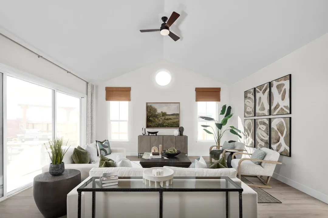 Great room with vaulted ceiling