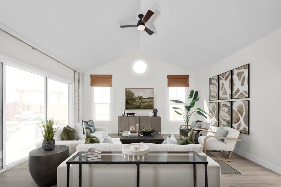 Great room with vaulted ceiling