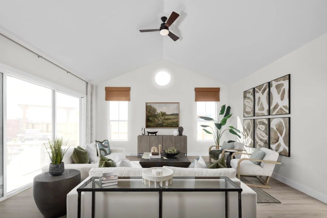 Great room with vaulted ceiling