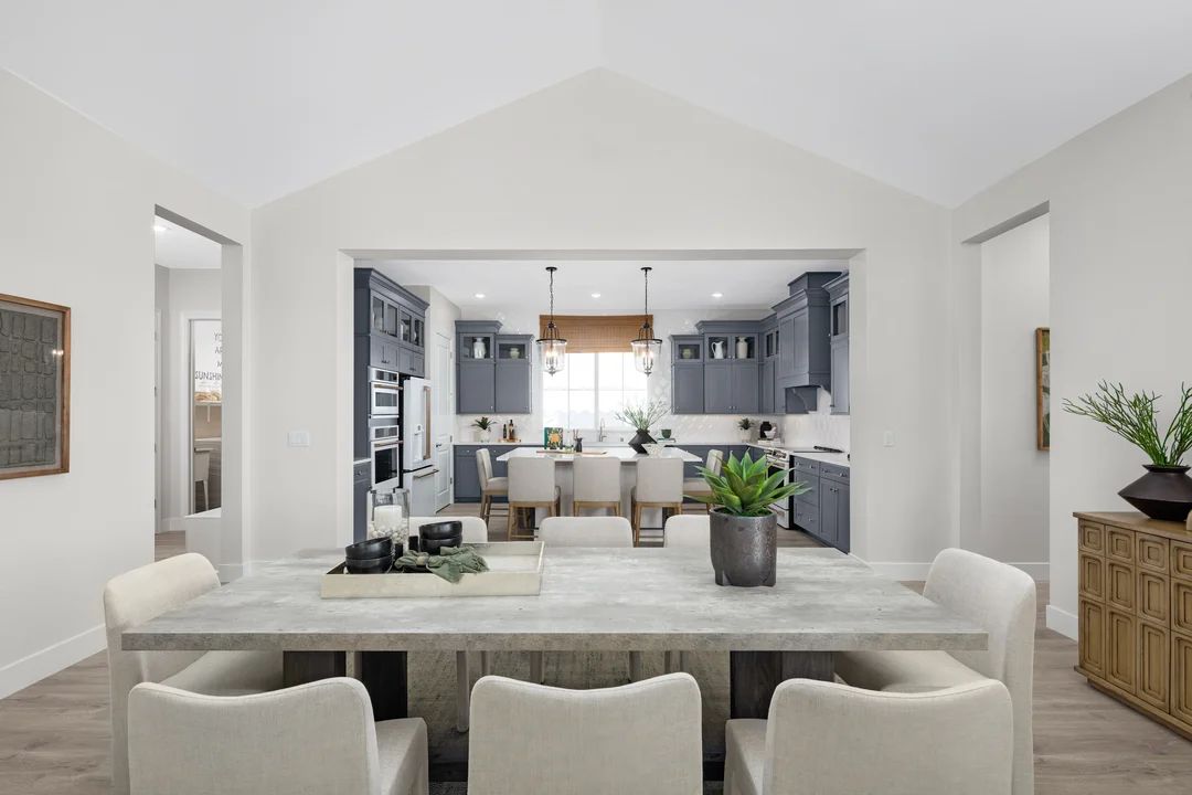 Dining area with vaulted ceiling