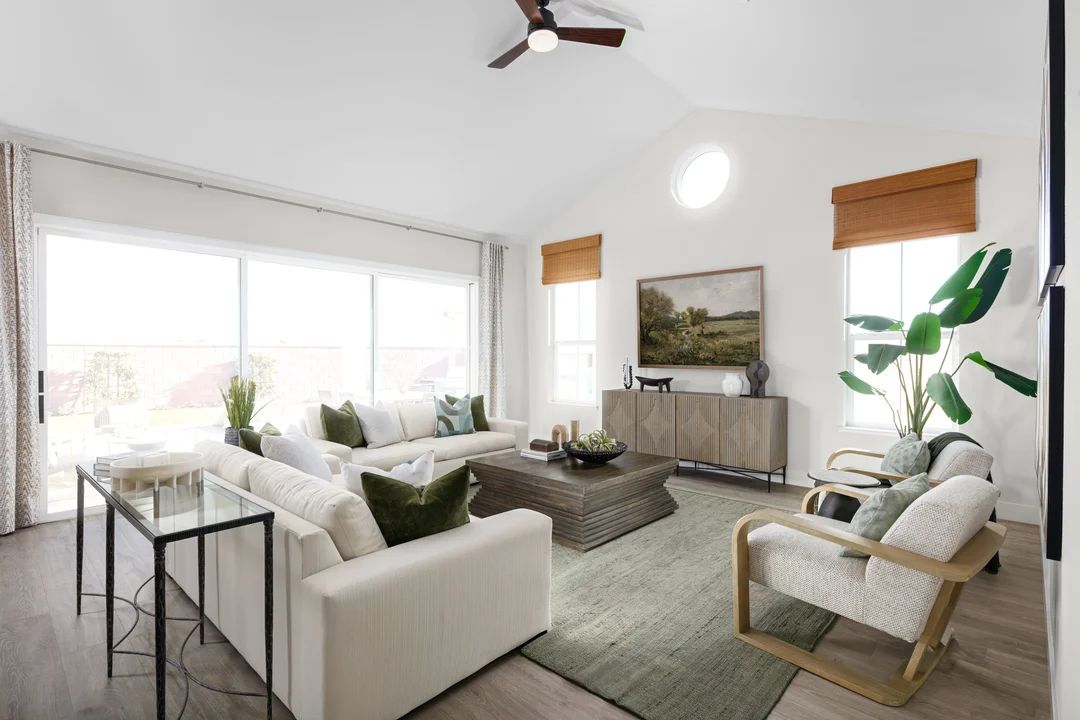 Great room with vaulted ceiling