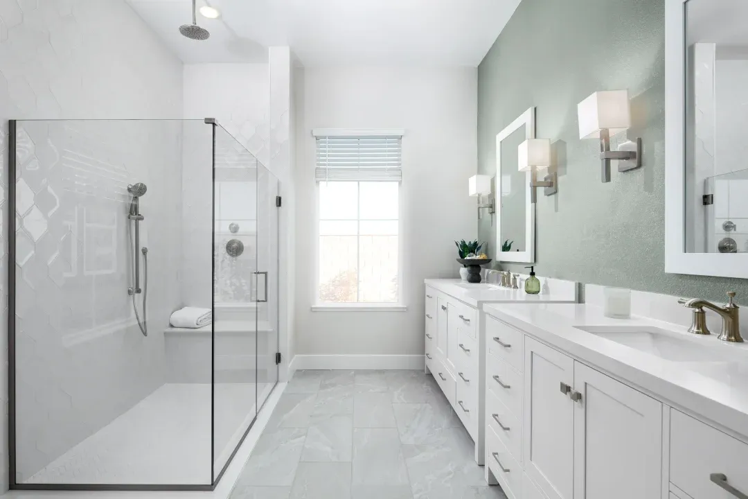 Primary bath with glass shower enclosure