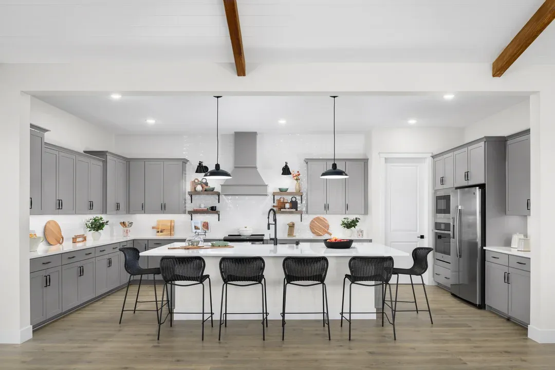 Kitchen with spacious island and pendant lighting