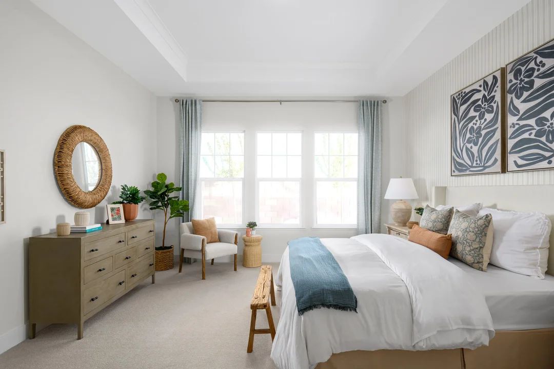 Primary suite with tray ceiling and crown moulding