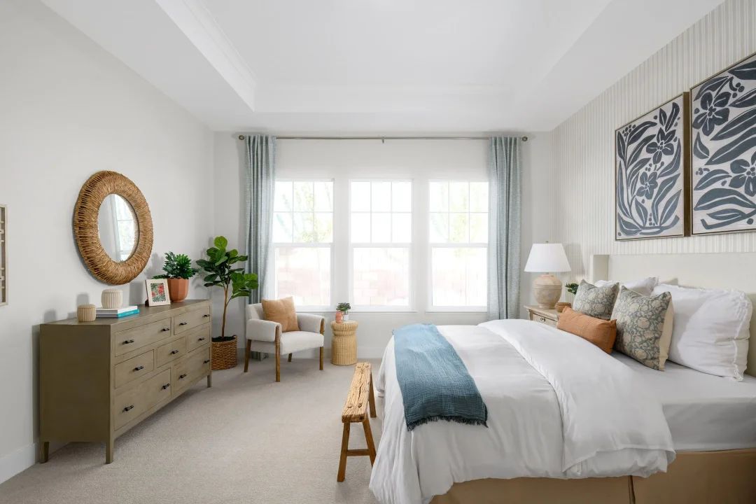 Primary suite with tray ceiling and crown moulding