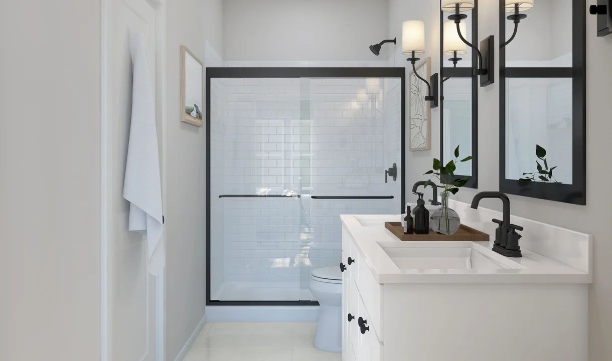 Primary bath with glass shower enclosure - Artist Rendering