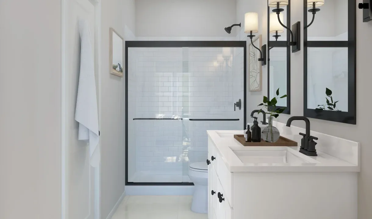 Primary bath with glass shower enclosure - Artist Rendering
