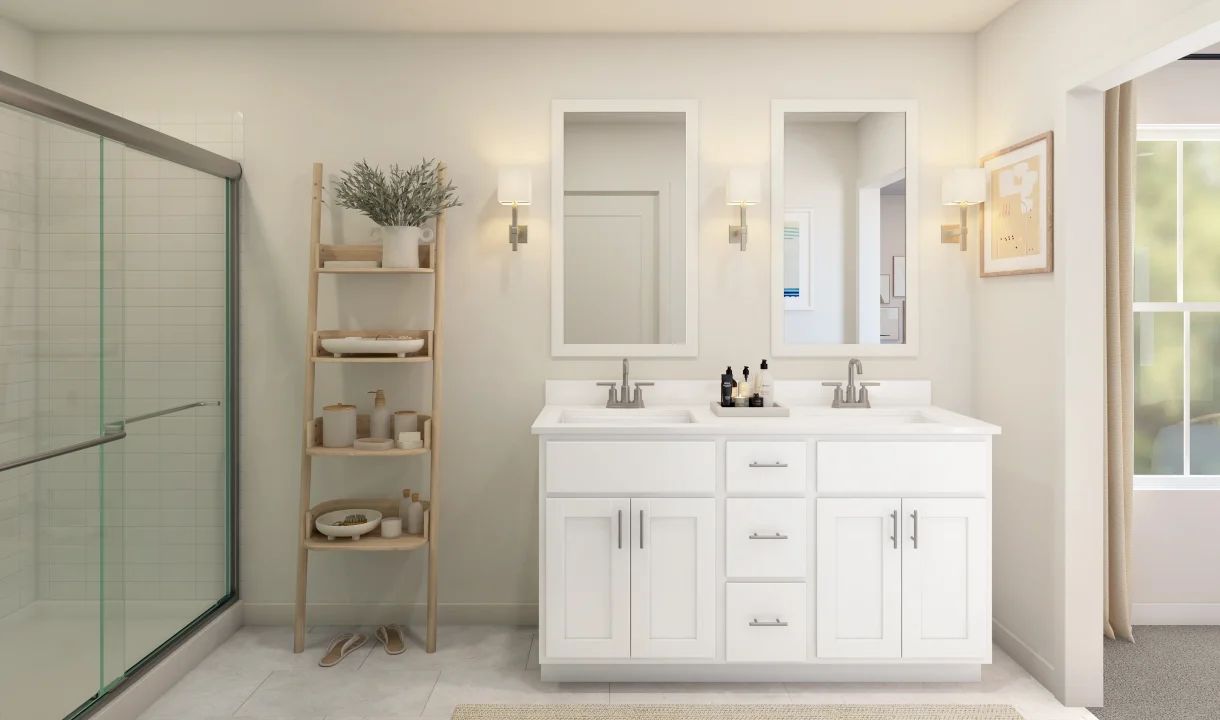 Primary bath with freestanding vanity - Artist Rendering