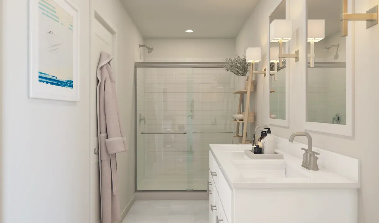 Primary bath with glass shower enclosure - Artist Rendering