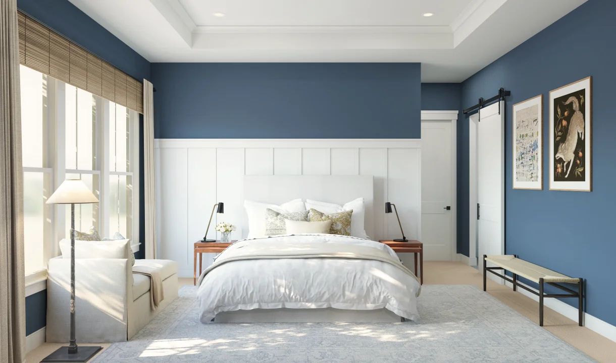Primary suite with decorative feature wall