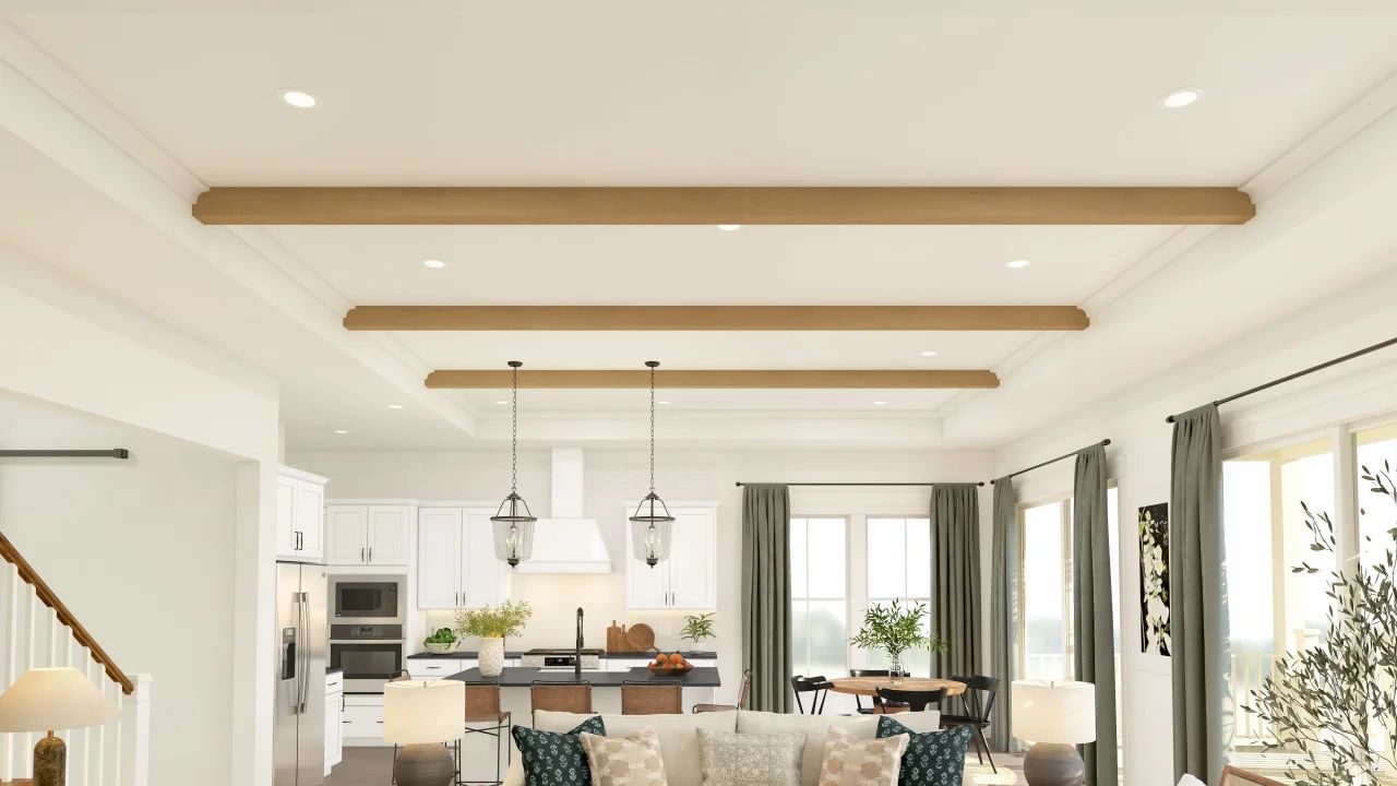 Coffered ceiling & stained ceiling beams