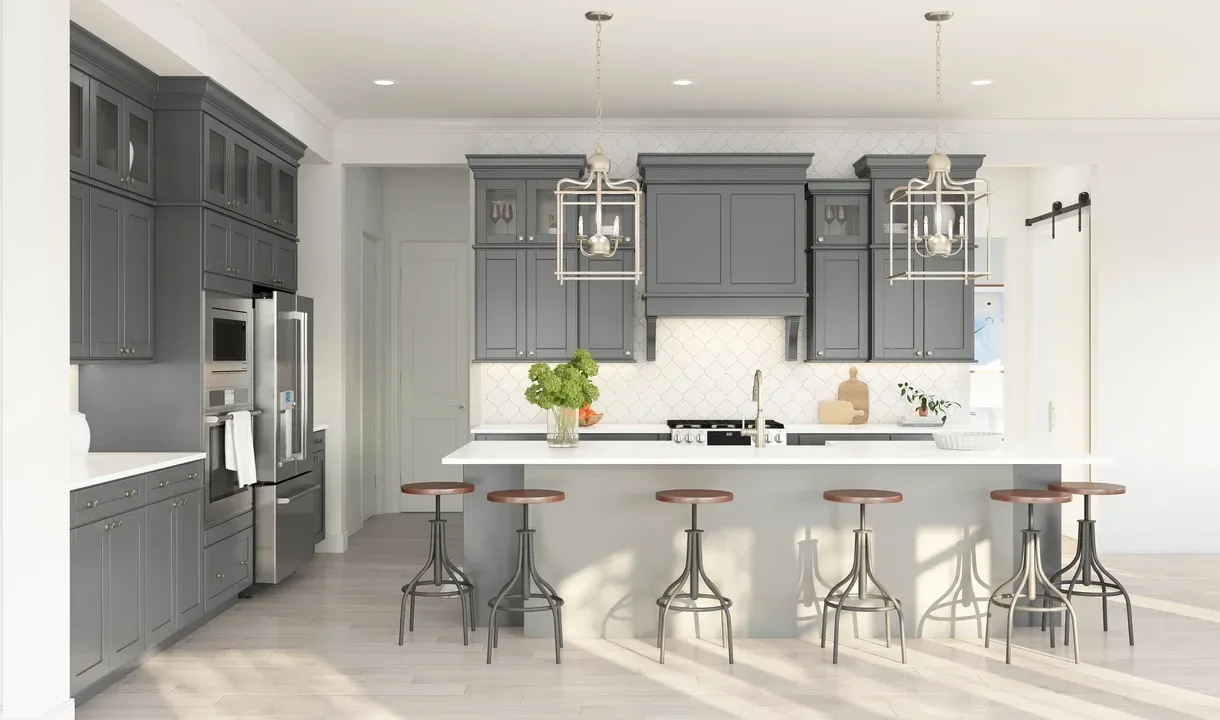 Kichen with upper glass cabinets