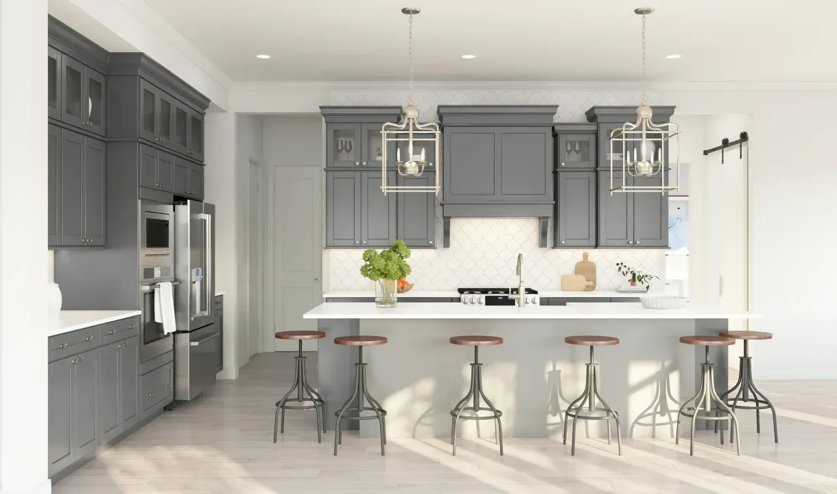 Kichen with upper glass cabinets