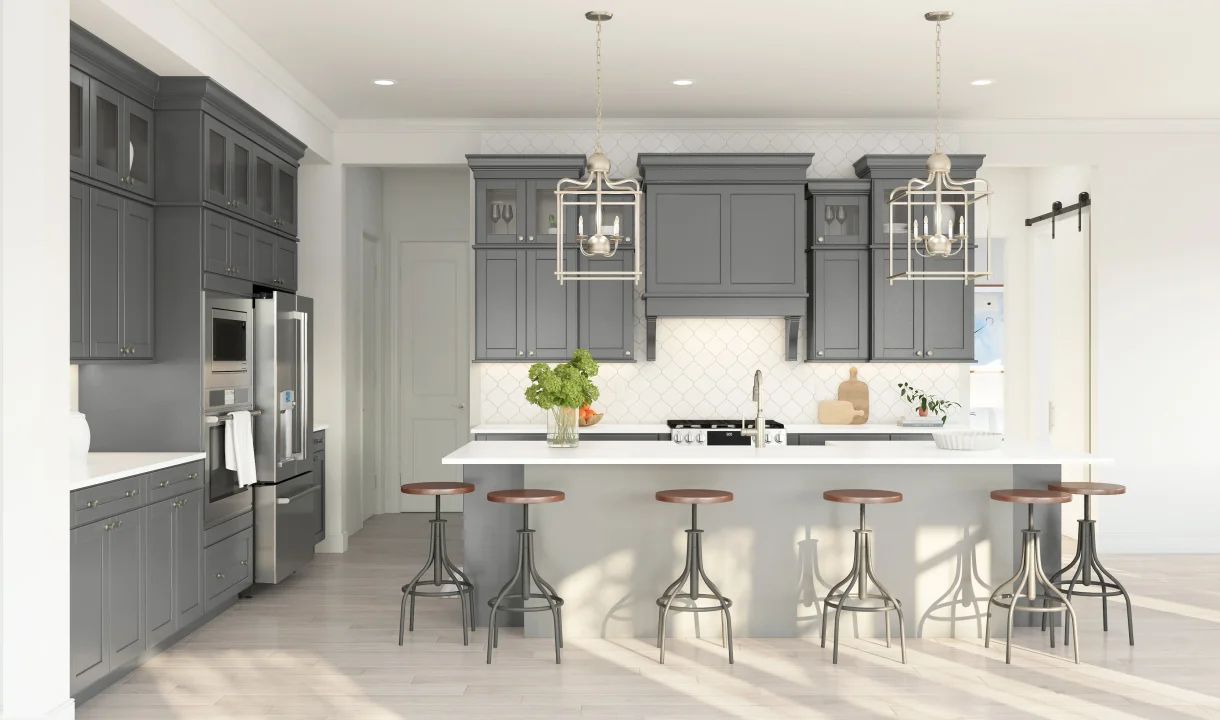 Kichen with upper glass cabinets