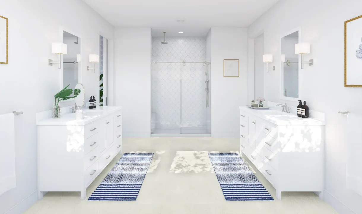 Primary bath with glass-shower enclosure