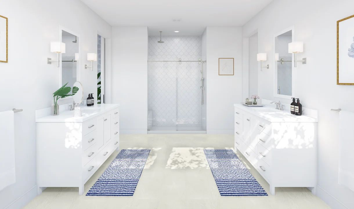 Primary bath with glass-shower enclosure