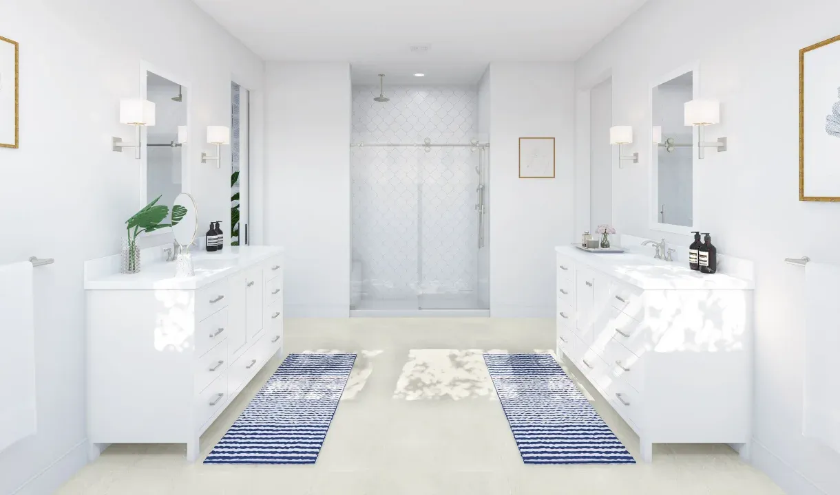 Primary bath with glass-shower enclosure