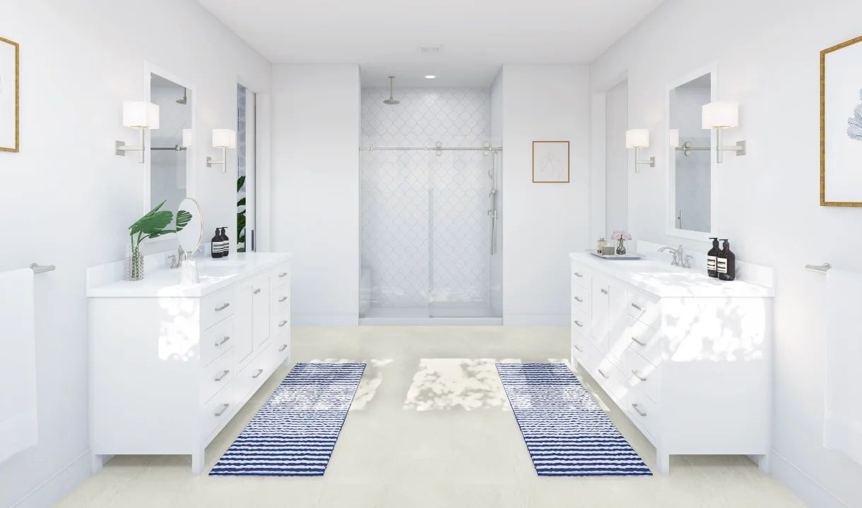 Primary bath with glass-shower enclosure