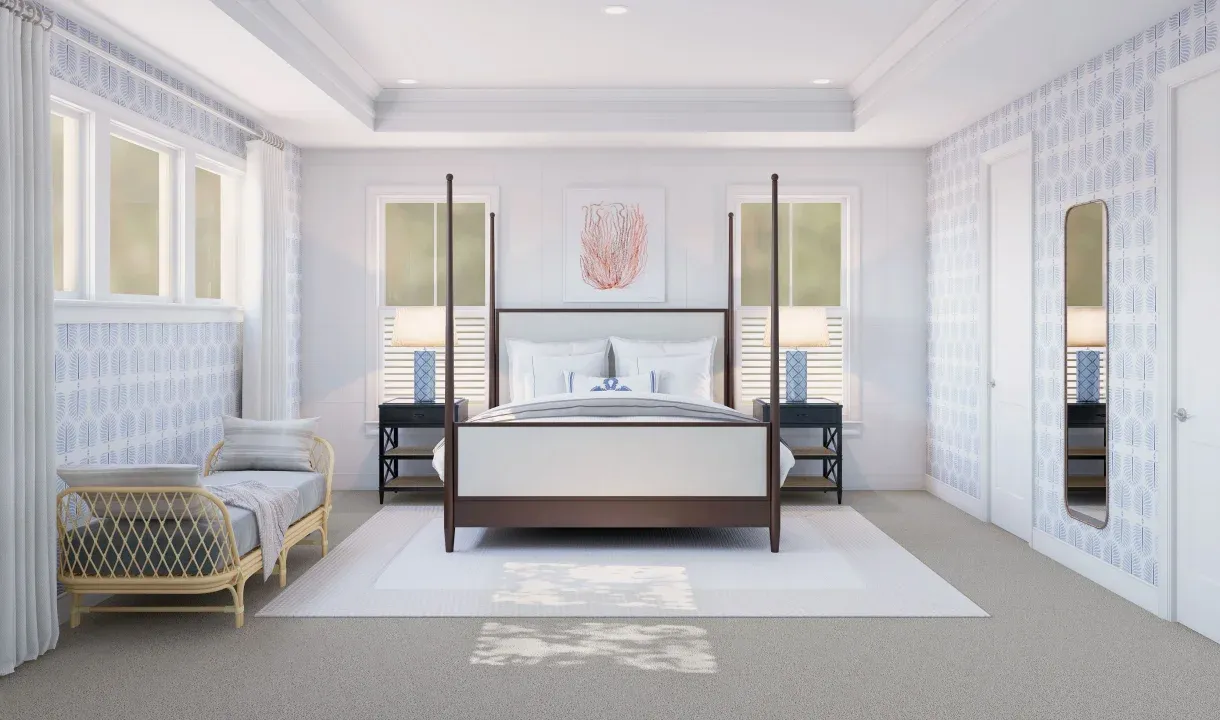Primary suite with coffered ceiling