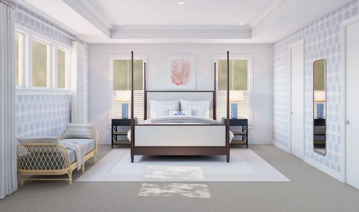 Primary suite with coffered ceiling