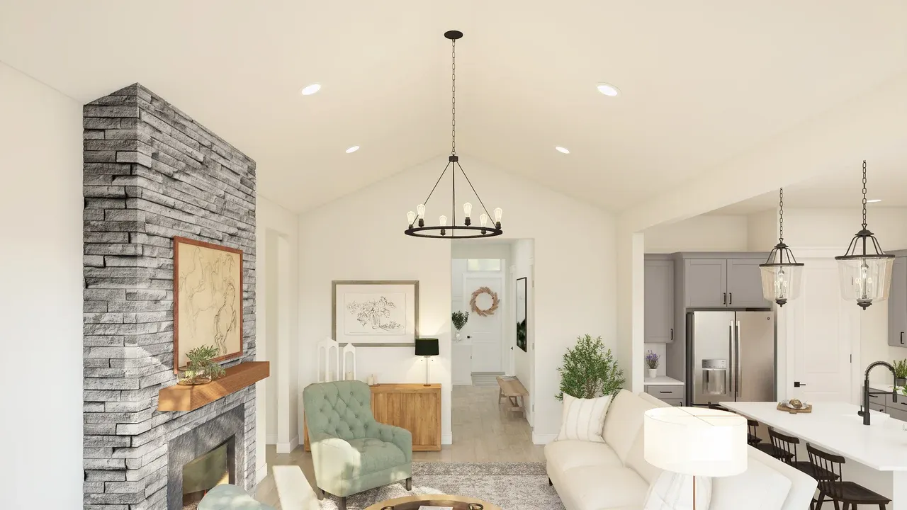 Great room with vaulted ceiling