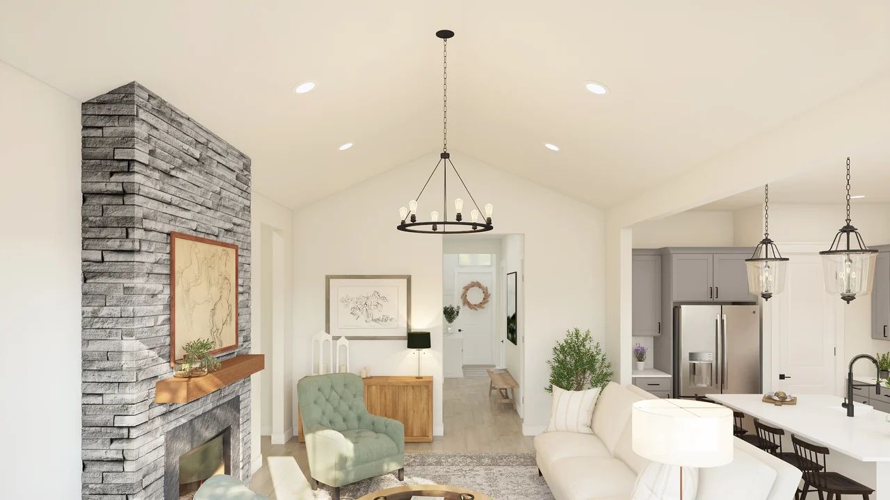 Great room with vaulted ceiling