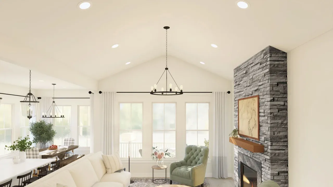 Great room with vaulted ceiling