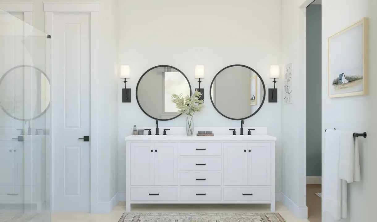 Primary bath with matte black hardware