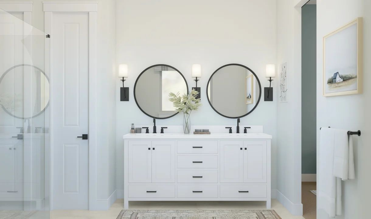 Primary bath with matte black hardware