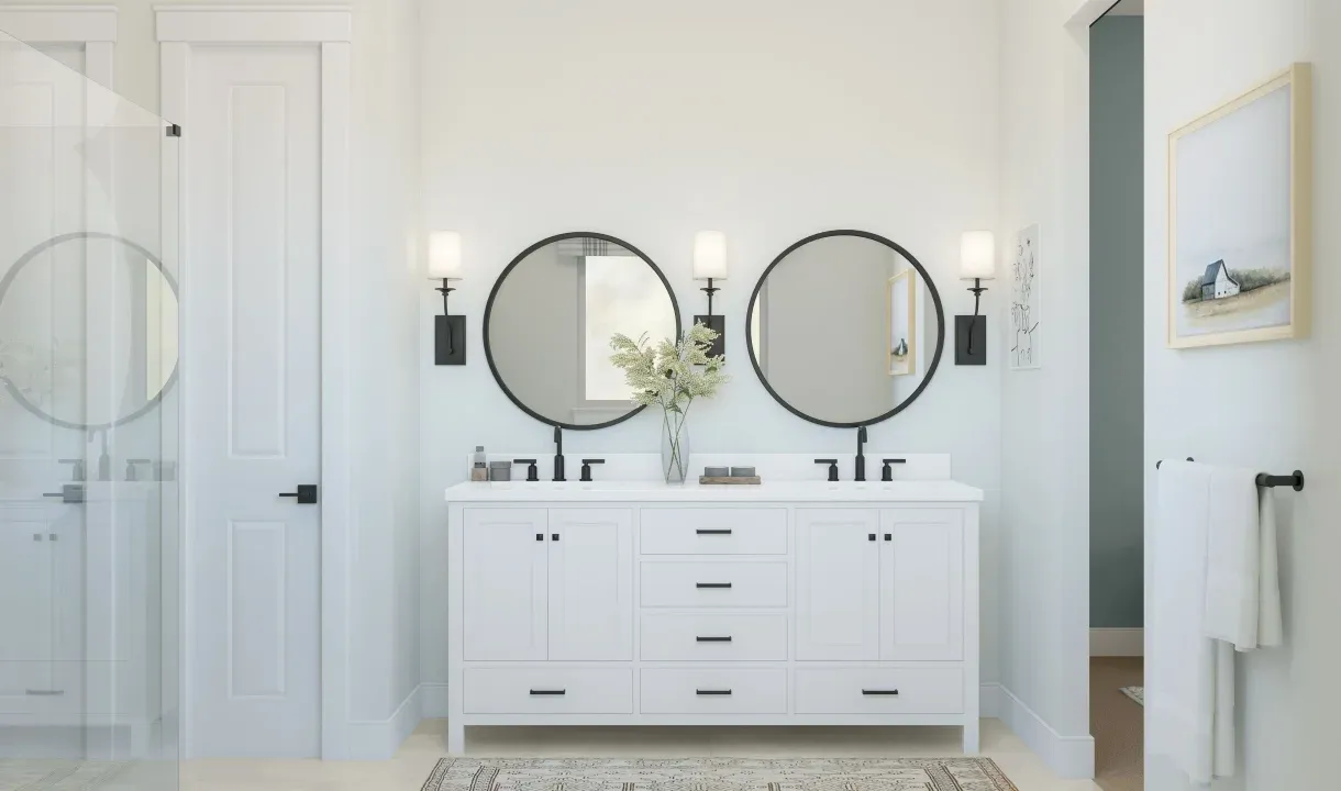 Primary bath with matte black hardware