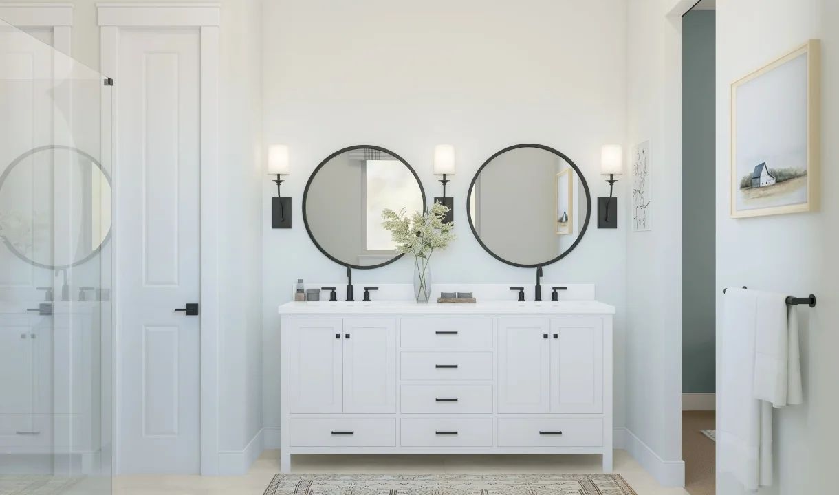 Primary bath with matte black hardware