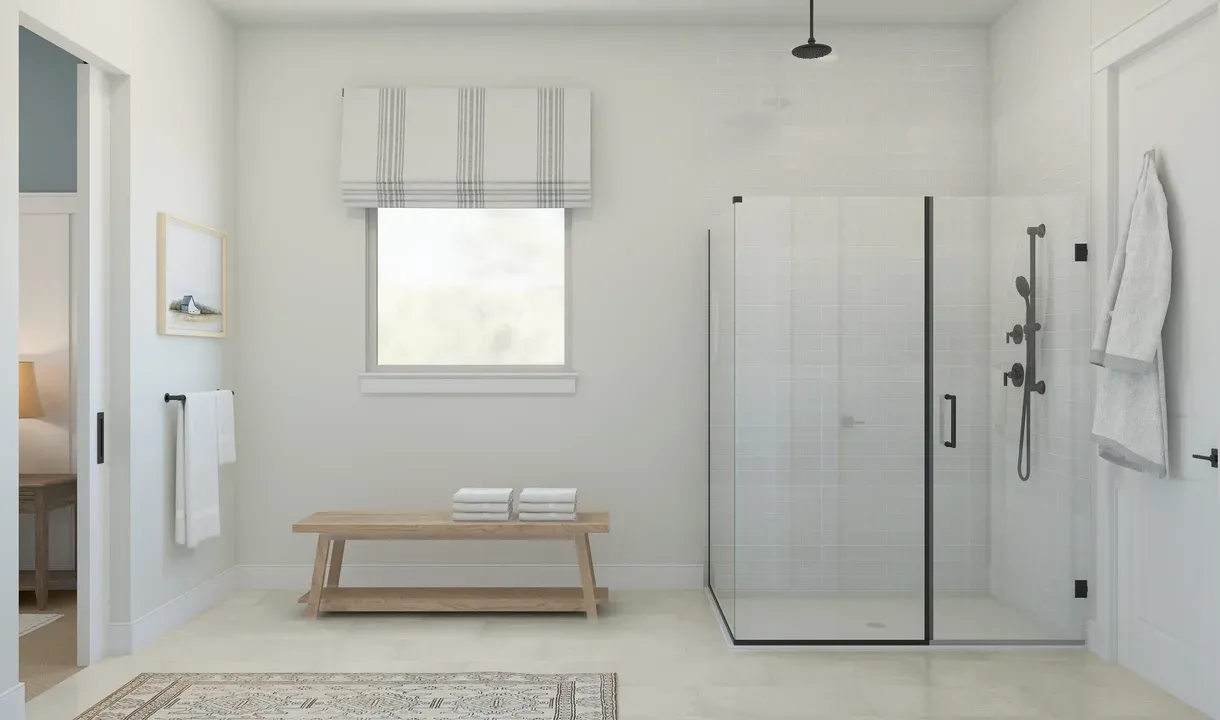 Primary bath with glass shower enclosure